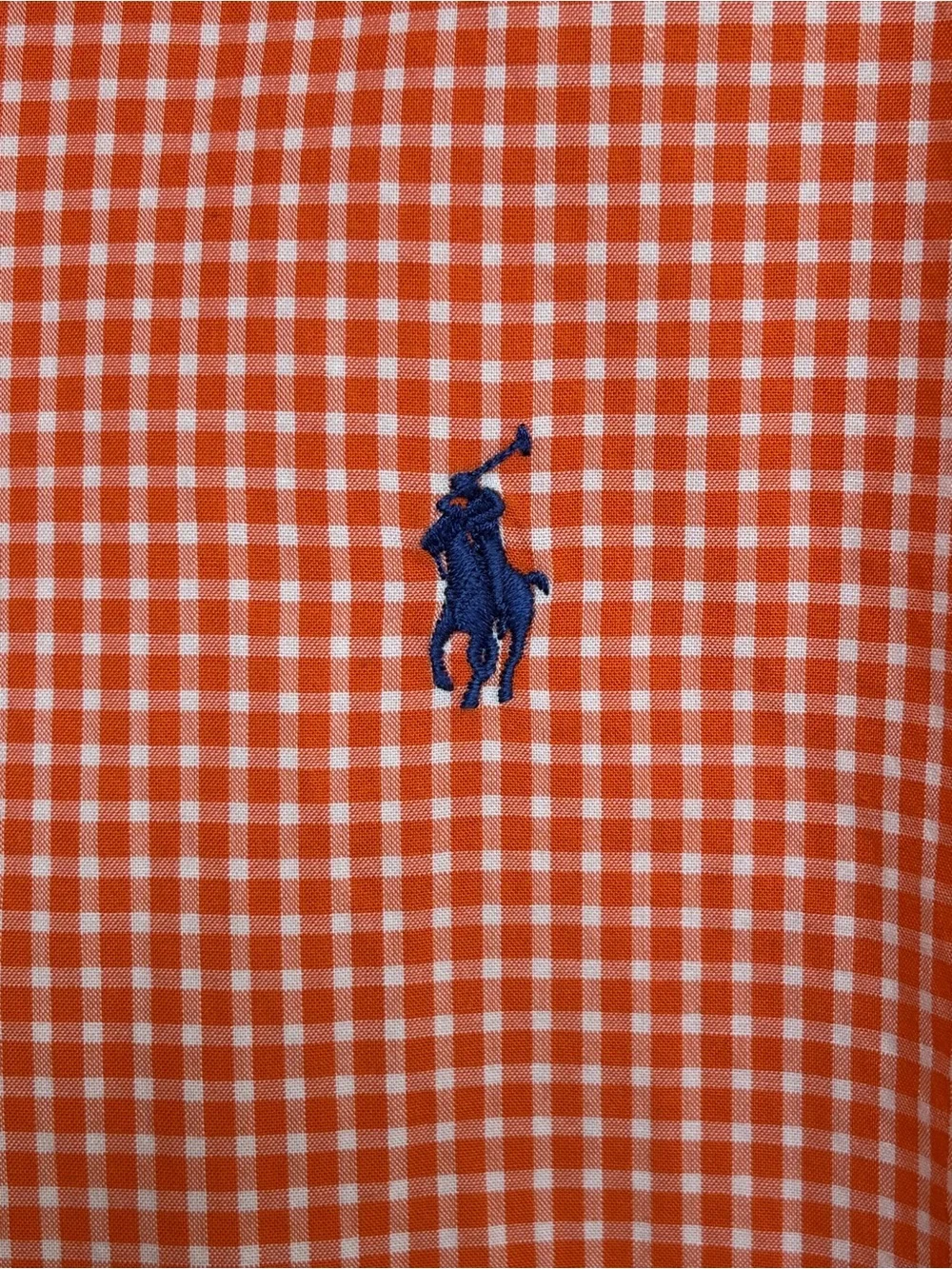 Ralph Lauren Boys L Cotton Poplin Shirt Orange White Gingham Button Down Preppy